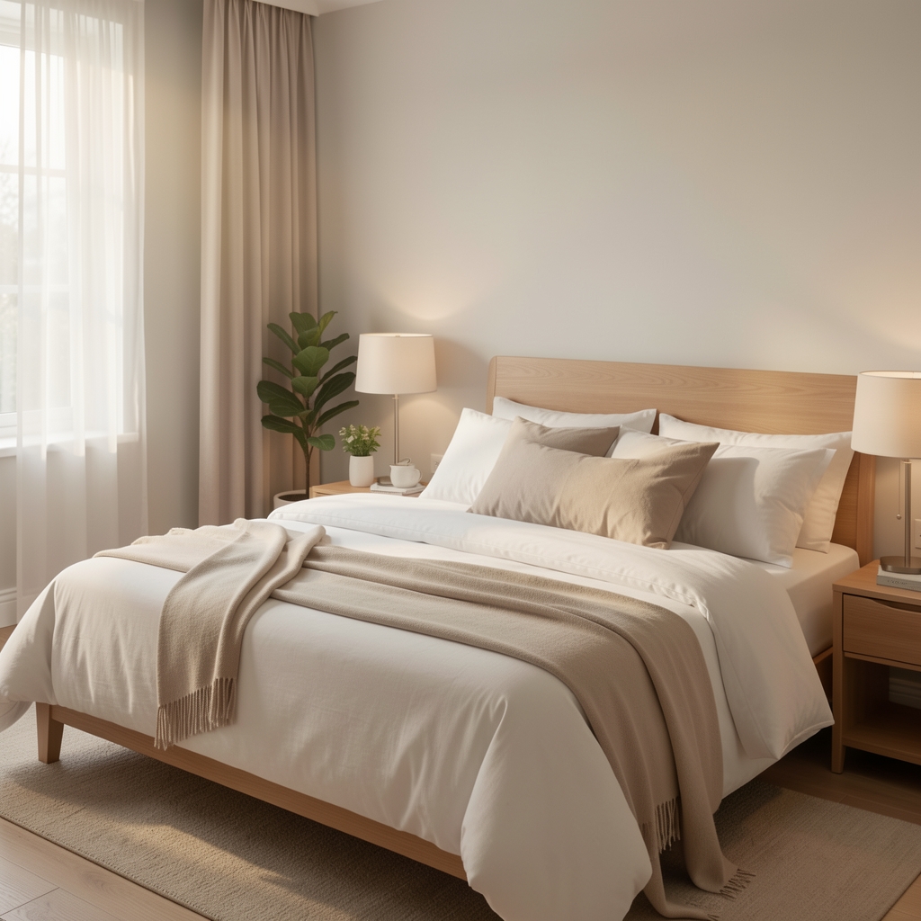 A tranquil bedroom scene with soft lighting, illustrating the importance of restful sleep.